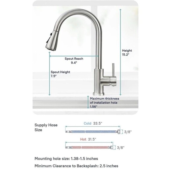 NEW Kicimpro Kitchen Faucet Pull Down Sprayer Single Handle Brushed Nickel - Picture 5 of 14